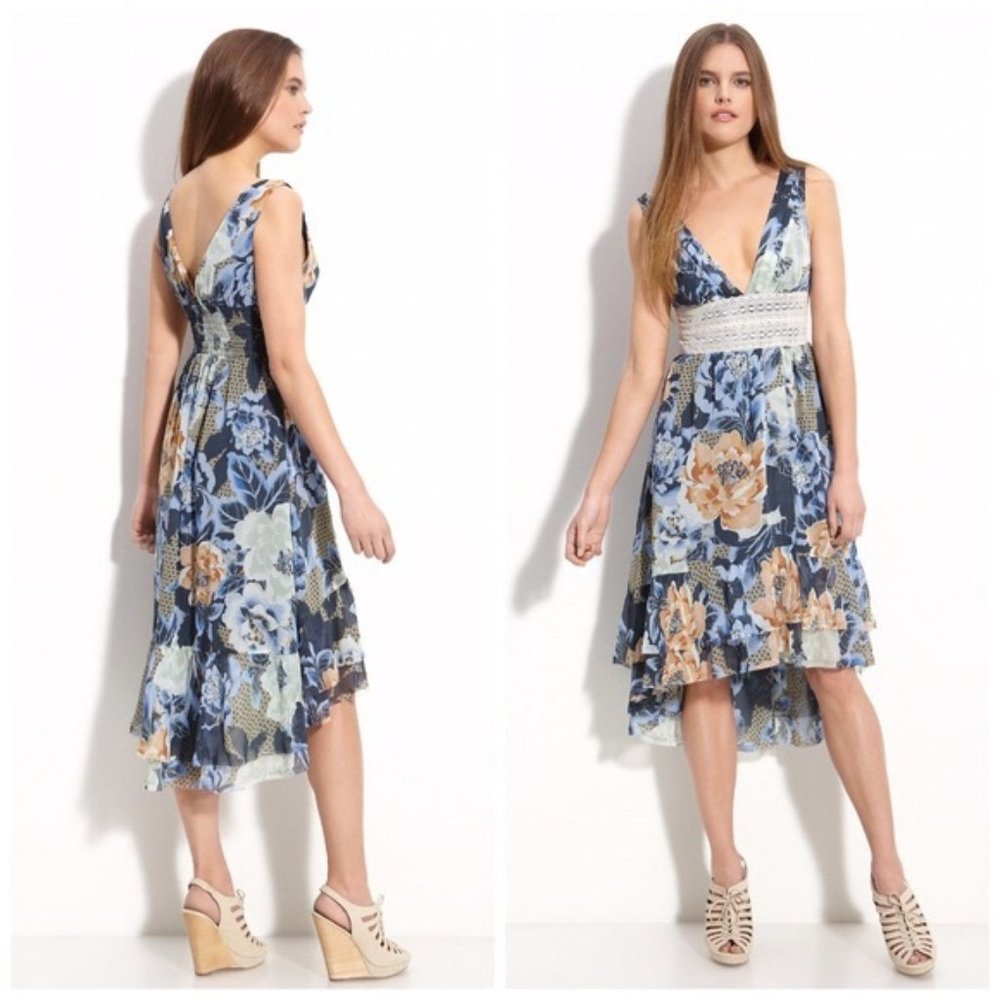 Free People Lovely Garden Party Floral Printed Ruffle Dress RARE